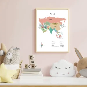 printable Asia countries map wall art