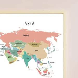 colorful Asia map wall art for kids