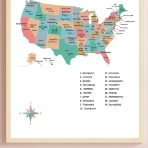 United States map wall art digital download