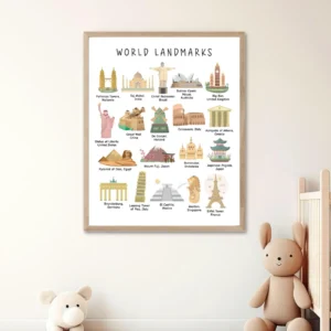 Alternative view of World Landmarks Education Poster, Famous Landmarks Printable, Montessori Educational Wall Art, Kids Learning Decor, Digital Download