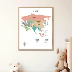 educational Asia map wall decor for children