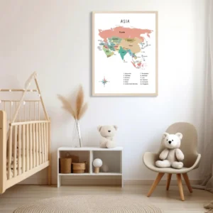 kids Asia world map educational poster