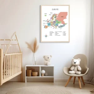 Europe geography map printable wall art