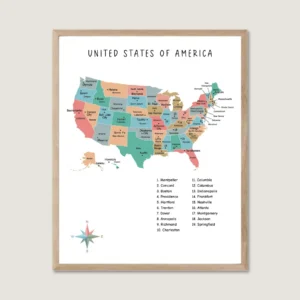 United States Map Print rainbow educational wall art