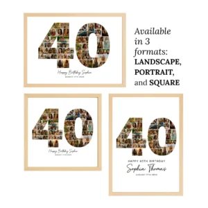 Alternative view of 40th Birthday Photo Collage Template, Number 40 Collage, Gift Idea, Personalized 40th Birthday Gift for Her or Him, Birthday Party Decoration
