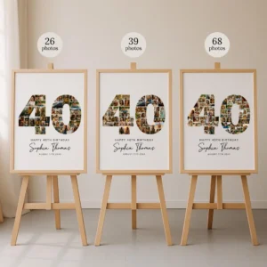40th Birthday Photo Collage Template, Number 40 Collage, Gift Idea, Personalized 40th Birthday Gift for Her or Him, Birthday Party Decoration - Image 3