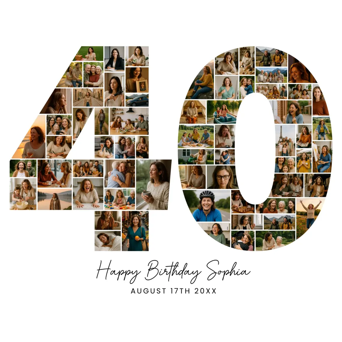 40th Birthday Collage number 40 Canva template