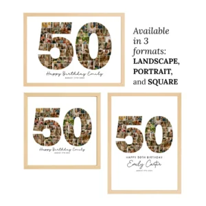 50th Birthday Photo Collage Template, Personalized 50th Birthday Gift for Her, Women, Mom, Number Collage Family Gift, Birthday Gift, Canva - Image 3