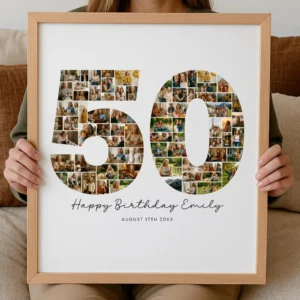 50th Birthday Photo Collage Template, Personalized 50th Birthday Gift for Her, Women, Mom, Number Collage Family Gift, Birthday Gift, Canva - Image 4