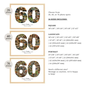 Alternative view of 60th Birthday Photo Collage Template, Personalized 60th Birthday Gift for Her, Women, Mom, Family Gift, Canva, Birthday Gift Grandma Grandpa