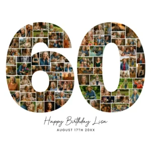 60th Birthday Photo Collage number 60 Canva template