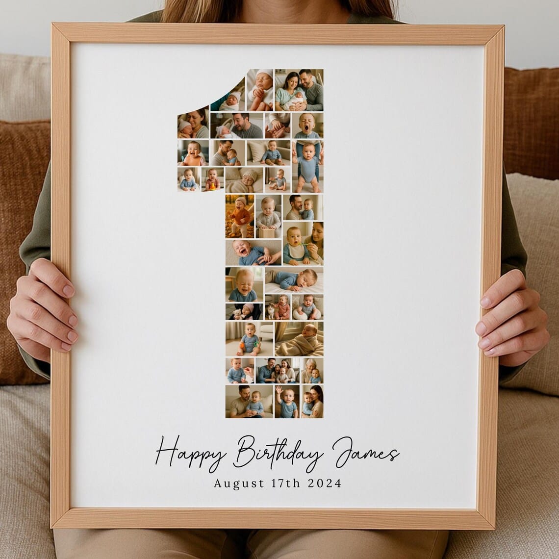 First Birthday Collage custom number 1 Canva template