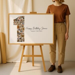 Alternative view of First Birthday Photo Collage, Custom Number 1 Poster (Canva Template)