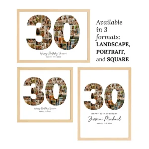 30th Birthday Photo Collage, Birthday Number 30 Printable, 30th Photo Collage Template, Unique Gift Idea for Her, for Him - Image 5