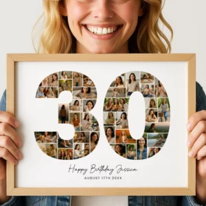 30th Birthday Photo Collage, Birthday Number 30 Printable, 30th Photo Collage Template, Unique Gift Idea for Her, for Him - Image 8