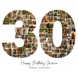 30th Birthday Collage number 30 Canva template