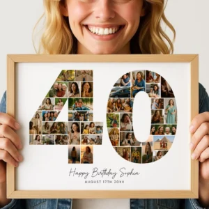 40th Birthday Photo Collage Template, Number 40 Collage, Gift Idea, Personalized 40th Birthday Gift for Her or Him, Birthday Party Decoration - Image 6