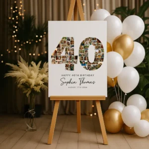 40th Birthday Photo Collage Template, Number 40 Collage, Gift Idea, Personalized 40th Birthday Gift for Her or Him, Birthday Party Decoration - Image 8