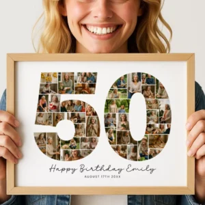 50th Birthday Photo Collage Template, Personalized 50th Birthday Gift for Her, Women, Mom, Number Collage Family Gift, Birthday Gift, Canva - Image 6