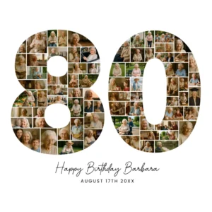 80th Birthday Photo Collage number 80 Canva template