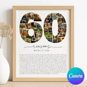 60 Reasons Gift photo collage Canva template