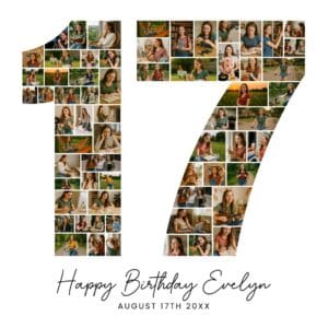 17th Birthday Photo Collage Template teen girl gift