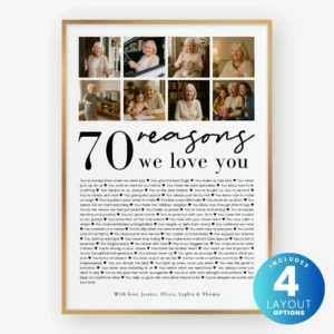 70 Reasons We Love You photo collage Canva template