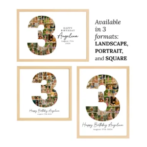 Alternative view of 3rd Birthday Photo Collage Template, Custom Gift for Girl, 3rd Birthday, Number Collage, Number 3 Collage, 3rd Collage, Canva Template