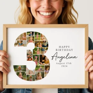 3rd Birthday Photo Collage Template, Custom Gift for Girl, 3rd Birthday, Number Collage, Number 3 Collage, 3rd Collage, Canva Template - Image 3