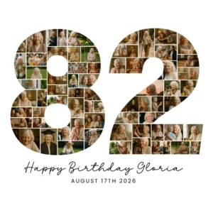 82nd Birthday Photo Collage number 82 Canva template