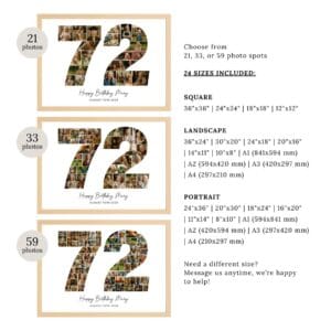 Alternative view of 72nd Birthday Photo Collage Template, Canva Template (Digital Download)