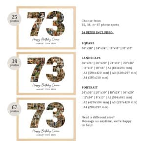 Alternative view of 73rd Birthday Photo Collage Template, Grandma, Printable Template (Digital Download)