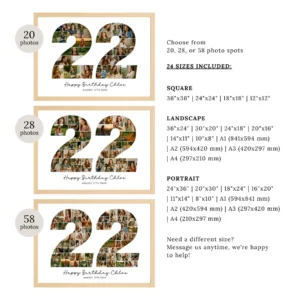 22nd Birthday Photo Collage Template, Custom Number Gift (Canva Template) - Image 3