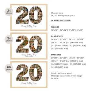 20th Birthday Photo Collage Template, Number 20 Collage, Personalized 20th Birthday Gift, 20th Collage, Custom Gift for Her, 20th Birthday - Image 6