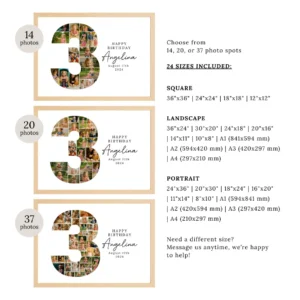 3rd Birthday Photo Collage Template, Custom Gift for Girl, 3rd Birthday, Number Collage, Number 3 Collage, 3rd Collage, Canva Template - Image 4
