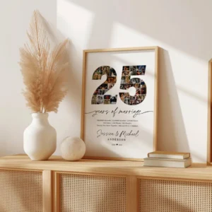 25th Anniversary Photo Collage Template, Portrait, Editable Years Photo Gift - Image 3