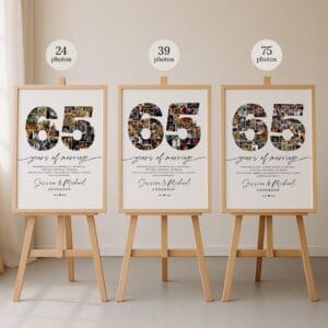 Alternative view of 65th Anniversary Photo Collage Template, Portrait, Editable 65 Years Photo Gift, Personalized Anniversary Poster, Custom Canva Layout