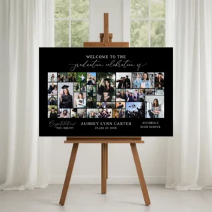 Alternative view of Black Graduation Photo Collage Class of 2026, Personalized Graduate Gift, Graduation Party Poster, Welcome Sign Template