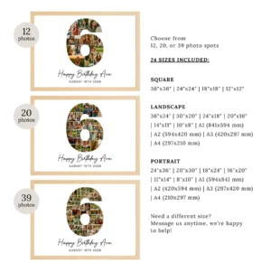 6th Birthday Photo Collage Template, Custom Gift for Girl, 6th Birthday, Number Collage, Number 6 Collage, 5th Collage, Canva Template - Image 3