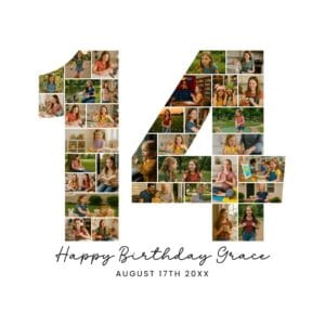14th Birthday Photo Collage Template custom girl gift Canva