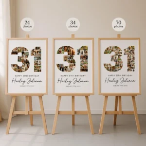 31st Birthday Photo Collage Template, Personalized Birthday Gift for Women, Number Collage, Family Gift, Birthday Gift, Canva - Image 3