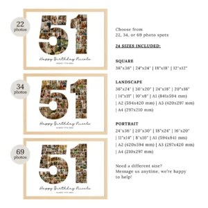 Alternative view of 51st Birthday Photo Collage Template, Personalized Birthday Gift for Women, Mom, Number Collage, Family Gift, Birthday Gift, Canva