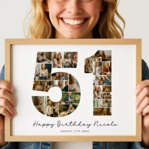51st Birthday Photo Collage Template, Personalized Birthday Gift for Women, Mom, Number Collage, Family Gift, Birthday Gift, Canva - Image 3