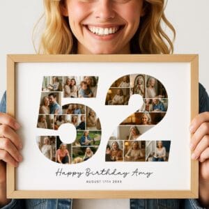 52nd Birthday Photo Collage Template, Personalized 52nd Birthday Gift for Women, Mom, Number Collage, Family Gift, Birthday Gift, Canva - Image 5