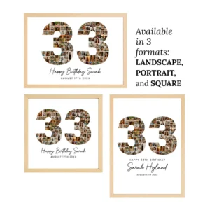 Alternative view of 33th Birthday Photo Collage Template, Personalized Birthday Gift for Women, Number Collage, Family Gift, Birthday Gift, Canva