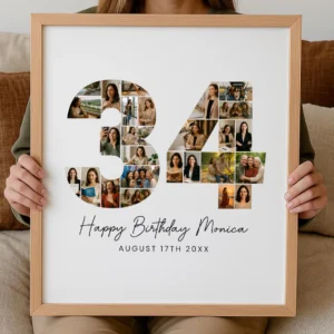 34th Birthday Photo Collage Template, Personalized 34th Birthday Gift for Women, Mom, Number Collage, Family Gift, Birthday Gift, Canva - Image 6