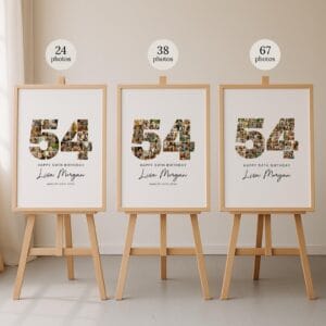 54th Birthday Photo Collage Template, Personalized 54th Birthday Gift for Her, Women, Mom, Number Collage Family Gift, Birthday Gift, Canva - Image 3
