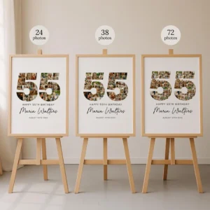 55th Birthday Photo Collage Template, Personalized Birthday Gift for Her, Women, Mom, Number Collage Family Gift, Birthday Gift, Canva - Image 3