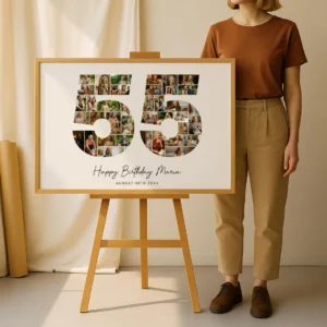 55th Birthday Photo Collage Template, Personalized Birthday Gift for Her, Women, Mom, Number Collage Family Gift, Birthday Gift, Canva - Image 4