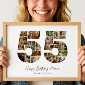 55th Birthday Photo Collage Template, Personalized Birthday Gift for Her, Women, Mom, Number Collage Family Gift, Birthday Gift, Canva - Image 5